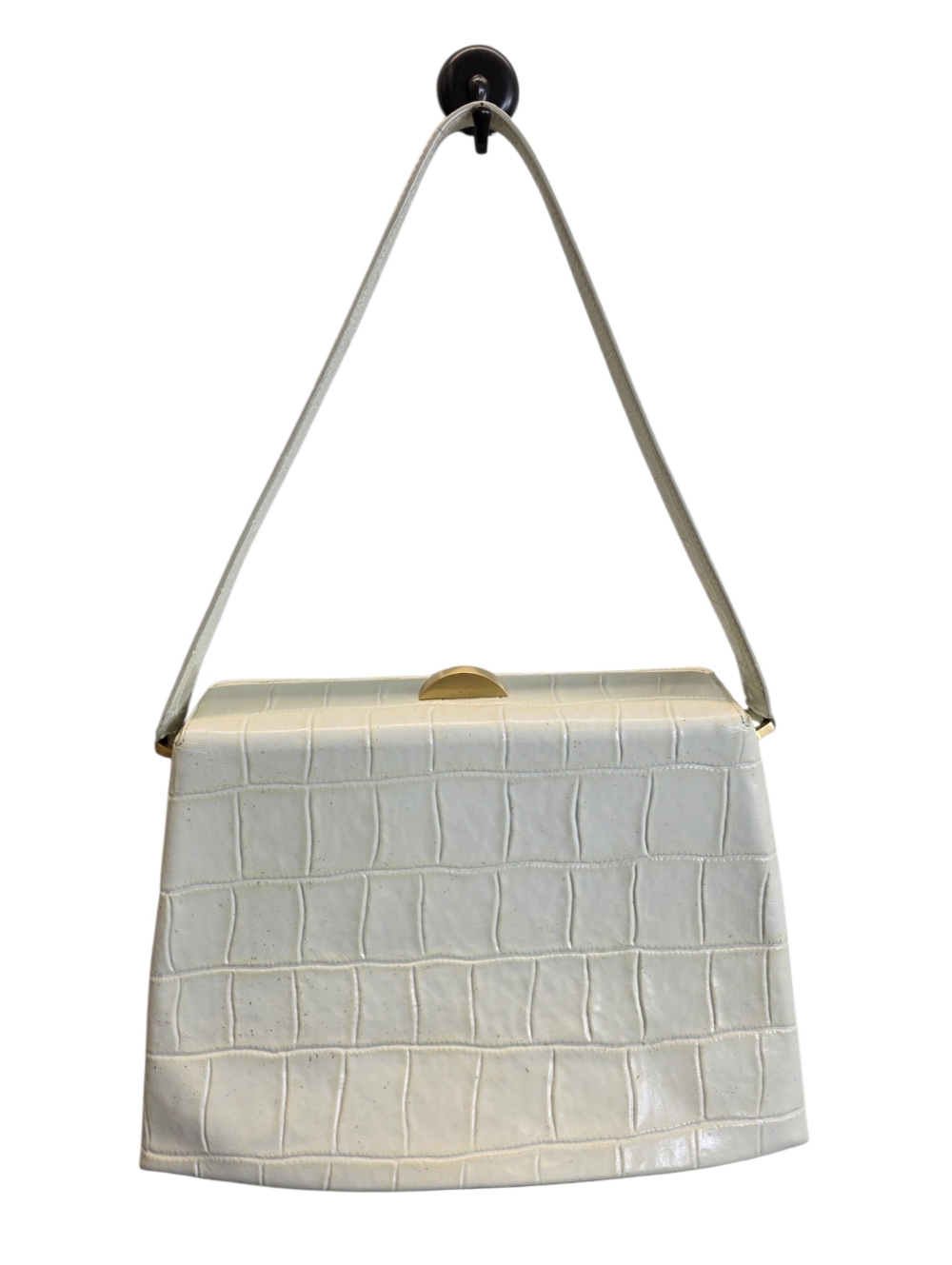 Arcadia Leather structured minimalist White Croc-Embossed Top-Handle Bag